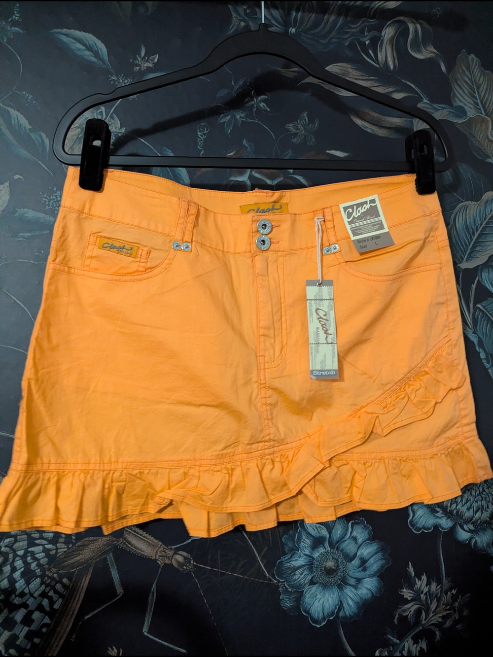 NWT Vintage Y2K Clash Jeans USA  Orange Ruffle Mini Skirt Size L